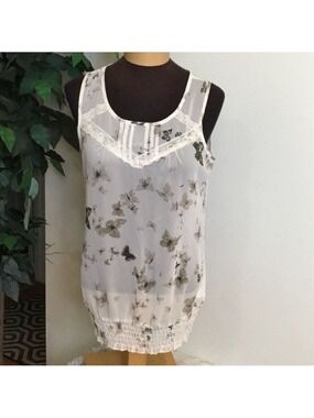 Maurices Sheer Butterfly Print Tank Top Small NWT White Cream